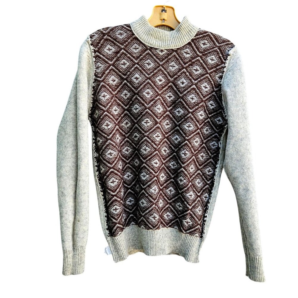 Vintage Piccadilly Lambswool Turtleneck Sweater Brown Gray Pattern Knit - Picture 12 of 14
